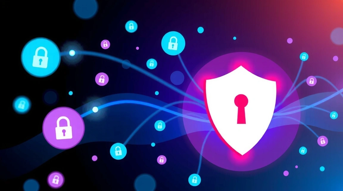 Ilustrație cu date personale securizate și simboluri de confidențialitate