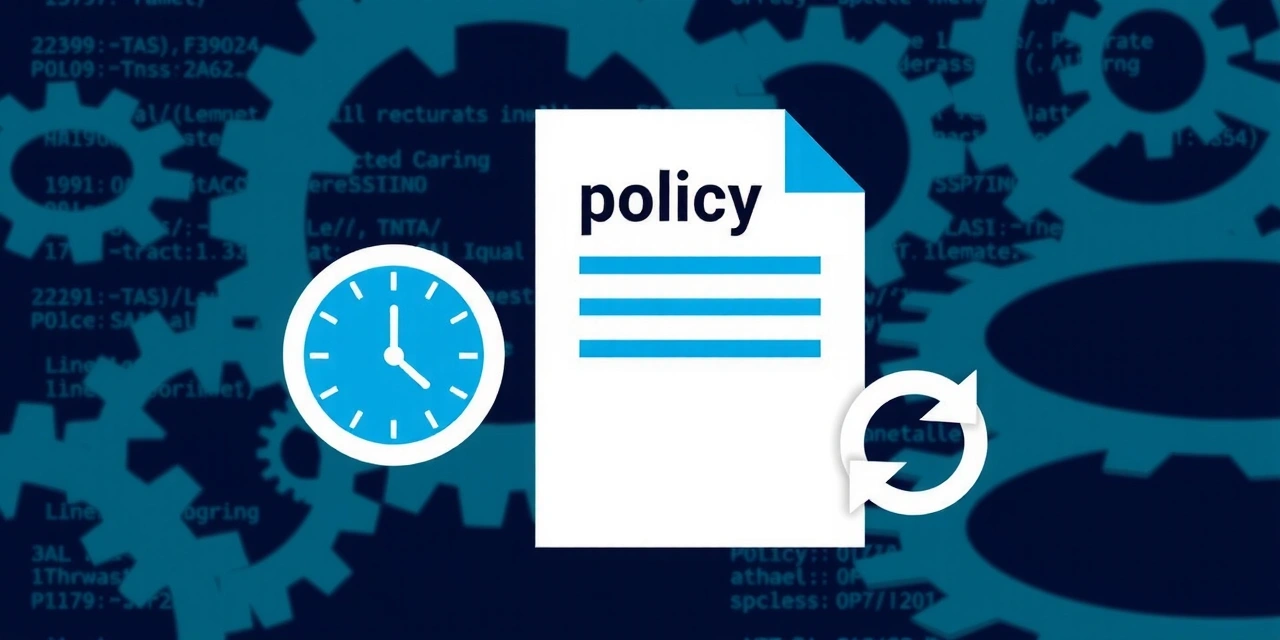 Ilustrație a unui document cu un ceas și un semn de actualizare, simbolizând modificări ale politicii